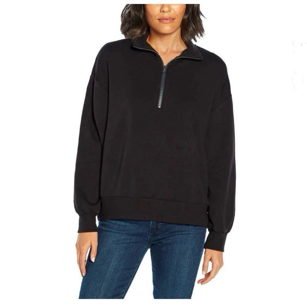 Three Dots Women’s Size Medium Black Three Quarter Zip Pullover Sweatshirt